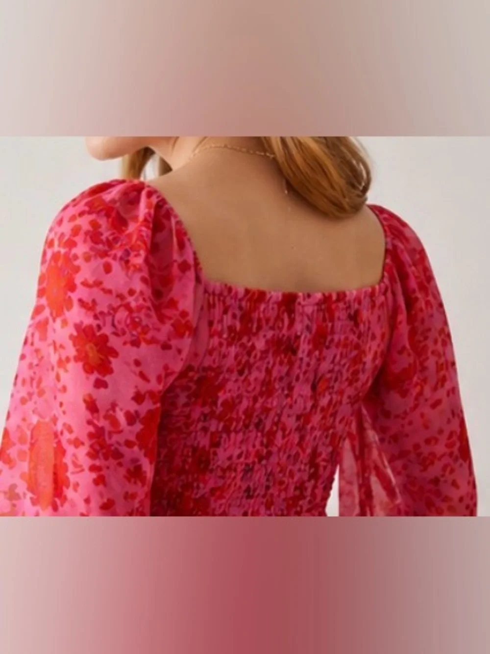 FREE PEOPLE FOREVER FEMME Oh La La TOP SMALL PINK FLORAL RUCHED PUFF SLEEVE
